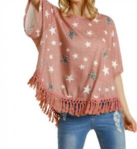 Топ с бахромой и звездным принтом в цвете мов Umgee, лиловый