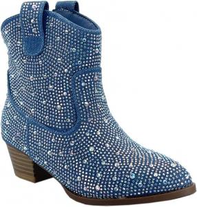 Ботильоны ABSOLEX с крупным каблуком и стразами, Blue Denim