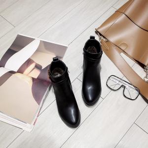 Женские элегантные ботильоны с круглым носком, пряжкой и молнией, на невысоком грубом каблуке, осенне-зимние короткие западные ботинки JOEUSTY, Black