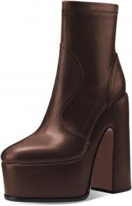 Женские ботинки Pazzion Chic с массивной платформой, закрытым круглым носком и высоким толстым каблуком, на резинке, повседневные, для шопинга и улицы, размеры 4-16 США, Brown