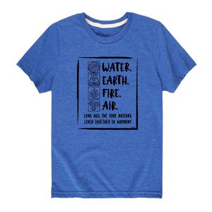 Футболка с рисунком «Вода, Земля, Огонь, Воздух» для мальчиков 8–20 лет «Аватар: Последний маг воздуха» Licensed Character, синий