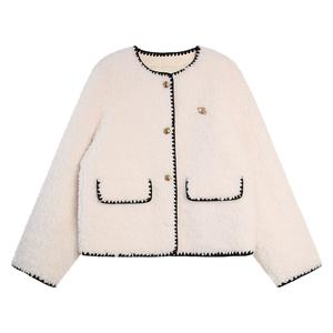 ELLE Вельветовая куртка женская белая с круглым вырезом утепленная