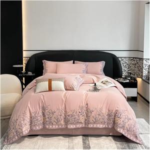 TTXNJKBF Комплект постельного белья из велюрового хлопка с вышивкой Pink
