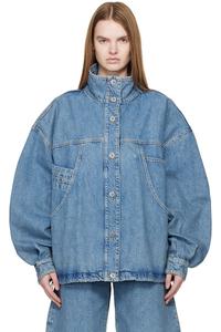 The Attico Джинсовая куртка-бомбер синего цвета с эффектом потертости