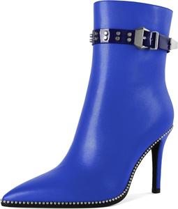 Younton Женские ботильоны на высоком каблуке-стилет с бусинами, заостренным носком, боковой молнией и пряжкой, из матовой кожи, 3,5 дюйма