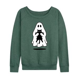 Женский легкий свитшот из френч терри Ghost Holding Black Cat, цвет Heather Green