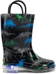 Детские водонепроницаемые светящиеся резиновые сапоги Western Chief с ручками для удобного надевания и снятия для мальчиков и девочек, Dinosaur Friend