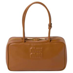 MIU MIU Средняя женская сумка из телячьей кожи коньячного цвета