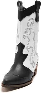 Женские ретро-ботильоны FOWT с заостренным носком, вышивкой, ковбойским стилем, на низком устойчивом каблуке, без застежки, повседневные ковбойские ботинки в западном стиле, размеры US 4-16, Black/White