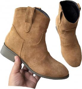 Женские замшевые ботильоны средней высоты до середины икры, ботильоны с круглым носком, замшевые, без застежки, с низким каблуком, удобные, свободные ботиночки Generic, Brown