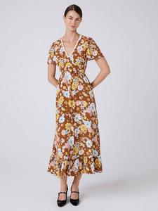 Платье миди Palmer с кружевной отделкой и цветочным принтом Ghost, Brown/Multi