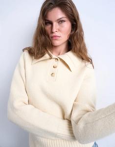 Плотный трикотажный джемпер-поло Topshop цвета экрю