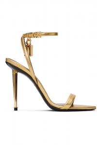 Сандалии на каблуке без каблука с острым носком и замком из кожи наппа Tom Ford, золото