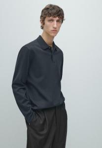 Поло Massimo Dutti LONG SLEEVE T WITH RIBBED DETAIL , Dark Blue
