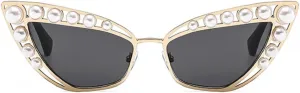 Женские солнцезащитные очки Melrose Cat Eye с жемчужными стразами, модные, с бриллиантовым блеском, модель 8071, Gold Black