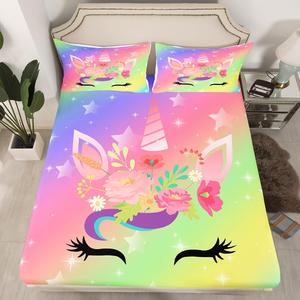 Erosebridal Комплект постельного белья Kid Unicorn с радужными единорогами, кавайный пастельный градиент с блестками, Pink Purple Yellow