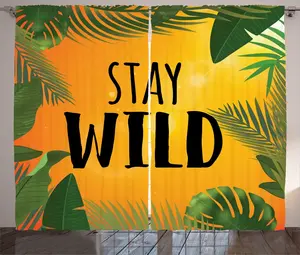 Шторы ABAKUHAUS Exotic Rustic Curtain, Stay Wild Phrase Island Palm, универсальные ленточные шторы для гостиной с петлями и крючками, 280 x 225 см, цвет: лесной зеленый бархатцы Abakuhaus