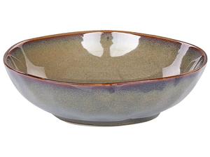 Обеденный сервиз BELIANI Темно-зеленая керамическая посуда из глины и каолина на 4 персоны, 16 предметов с коричневой каймой, круглый набор посуды ручной работы в стиле ретро, ​​столовая посуда, зеленый