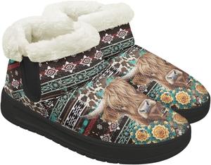 Женские зимние ботинки с искусственным мехом, теплые, с широким носком, прогулочные ботинки, противоскользящие, удобные для улицы, ботильоны на каждый день Chririnla, Ethnic Style Highland Cow