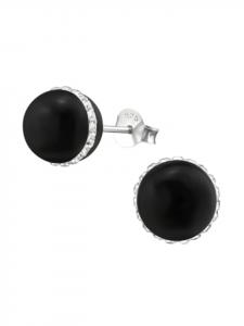 Alexander York Серьги-гвоздики из черного жемчуга и кристаллов, серебро 925 пробы, комплект из 2 штук
