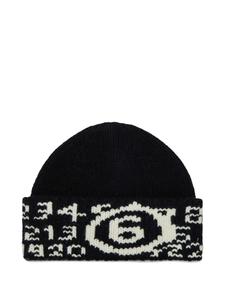 MM6 Maison Margiela Kids шапка бини вязки интарсия, черный