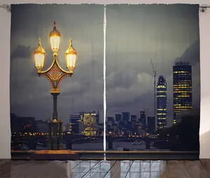 Ночная штора ABAKUHAUS Rustic, Вестминстерский мост, Лондон, универсальные ленточные шторы для гостиной с петлями и крючками, 280 x 175 см, бледно-серо-желтый Abakuhaus