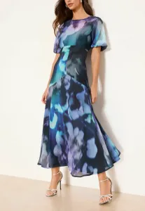 Платье-Миди с короткими рукавами и цветочным принтом, прямого кроя. Lipsy, Purple