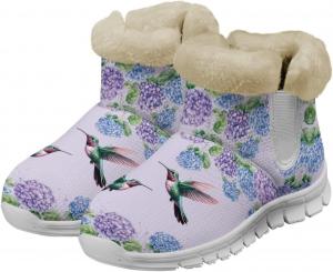 Женские зимние ботинки Howilath с рисунком бабочки, пушистые сапожки из фланели для путешествий и отдыха, Hummingbird Purple Flower