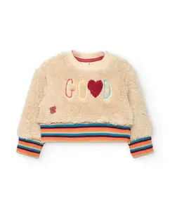 Короткая детская толстовка с начесом и рисунком спереди Boboli, бежевый