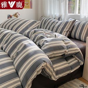 Yalu Комплект постельного белья из 4 предметов (простыня 180 см, пододеяльник 200х230 см), цвет Black And Gray Striped + Premium Gray, хлопок