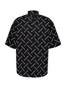 Поплиновая рубашка с логотипом BALENCIAGA, черный