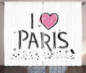 Штора ABAKUHAUS Эйфелева башня в деревенском стиле с надписью Я люблю Париж, присборенная тесьма для спальни с петлями и крючками, 280 x 225 см, цвет: розово-коксовый серый Abakuhaus