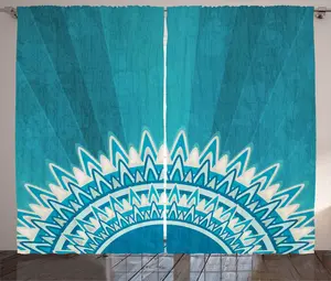 Штора ABAKUHAUS Мандала в деревенском стиле, восточный орнамент, универсальная ленточная штора для гостиной с петлями и крючками, 280 x 225 см, цвет Peter Blue с белым оттенком Abakuhaus