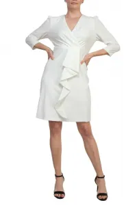 Платье-футляр с V-образным вырезом, рукавами три четверти, плиссированной каскадной передней частью, оборками сзади и застежкой-молнией Truedames