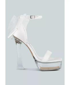Женские атласные прозрачные босоножки Kiri на высоком каблуке с бантом London Rag, белый