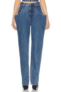 Джинсы с отворотом и широкими штанинами Flare Pocket Area, Medium Blue