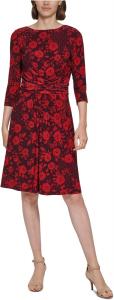 Женское трикотажное платье Tommy Hilfiger с рукавами 3/4, облегающим силуэтом и расклешенной отделкой, с запахом, Winetasting/Chili Pepper