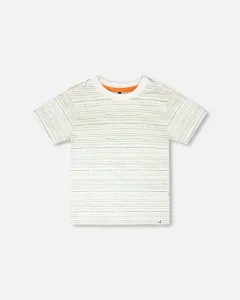 Футболка из органического хлопка, белая, с принтом в мятно-зеленых тонах Deux Par Deux