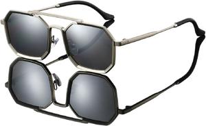 Модные женские квадратные солнцезащитные очки в стиле ретро, ​​синие солнцезащитные очки с защитой от УФ-излучения UV400, мужские металлические солнцезащитные очки с градиентным покрытием Melrose, Silver