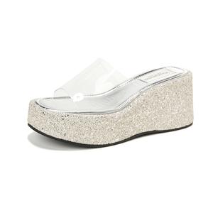 QITUMAUL Скользящие тапочки для женщин с резиновой подошвой, устойчивой к истиранию, Mercury [платформа высотой 8 см], цвет Mercury[Platform Height Increasing 8cm]