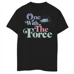 Футболка с рисунком «Звездные войны: Ребенок» для мальчиков 8–20 лет, известная как Baby Yoda One With The Force Star Wars, черный