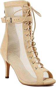 Женские сетчатые танцевальные ботильоны-стилетто с открытым носком, застежкой на задней молнии, дышащие, с гладиаторским дизайном, высокие каблуки, летние уличные ботинки-лодочки с мягкой подошвой, нескользящие высокие сандалии для платья SIYAKE, Apricot