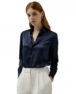 Женская приталенная шелковая рубашка на пуговицах LILYSILK, синий