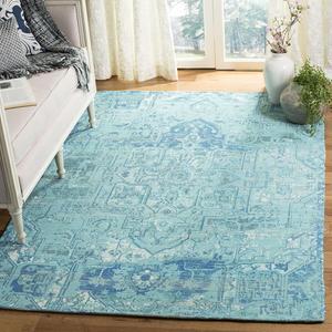 Ковер SAFAVIEH, 244 x 305 см, - коллекция Saffron - большой - Aqua & Blue, ручной работы, в стиле бохо шик с эффектом потертости, идеально для гостиной, спальни, офиса, столовой (SFN621J)