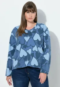 Толстовка с принтом в виде графических сердечек Ulla Popken, Atlantic Blue