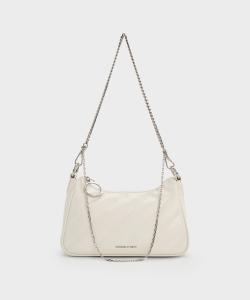 Сумка через плечо Philomena с цепочкой и эффектом мятой ткани Charles & Keith, цвет Cream