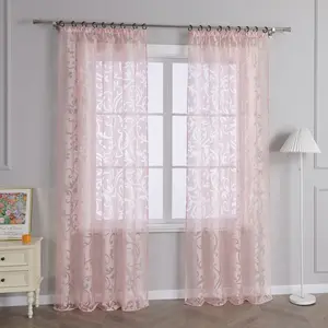 Шторы 260x140 см, присборенная тесьма, вуаль, декоративный шарф с выжженным узором в виде цветка феникса, прозрачные, розовые, 1 шт. Joyswahl