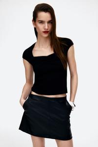 Рубашка в рубчик с вырезом в форме сердца H&M, черный