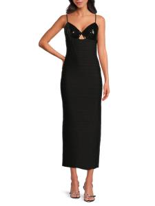 Платье-миди с пайетками и бандажом Hervé Léger, черный