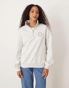 Свитер Gina Tricot «Очаровательный светский клуб» с застежкой-молнией на половину длины, серый меланж